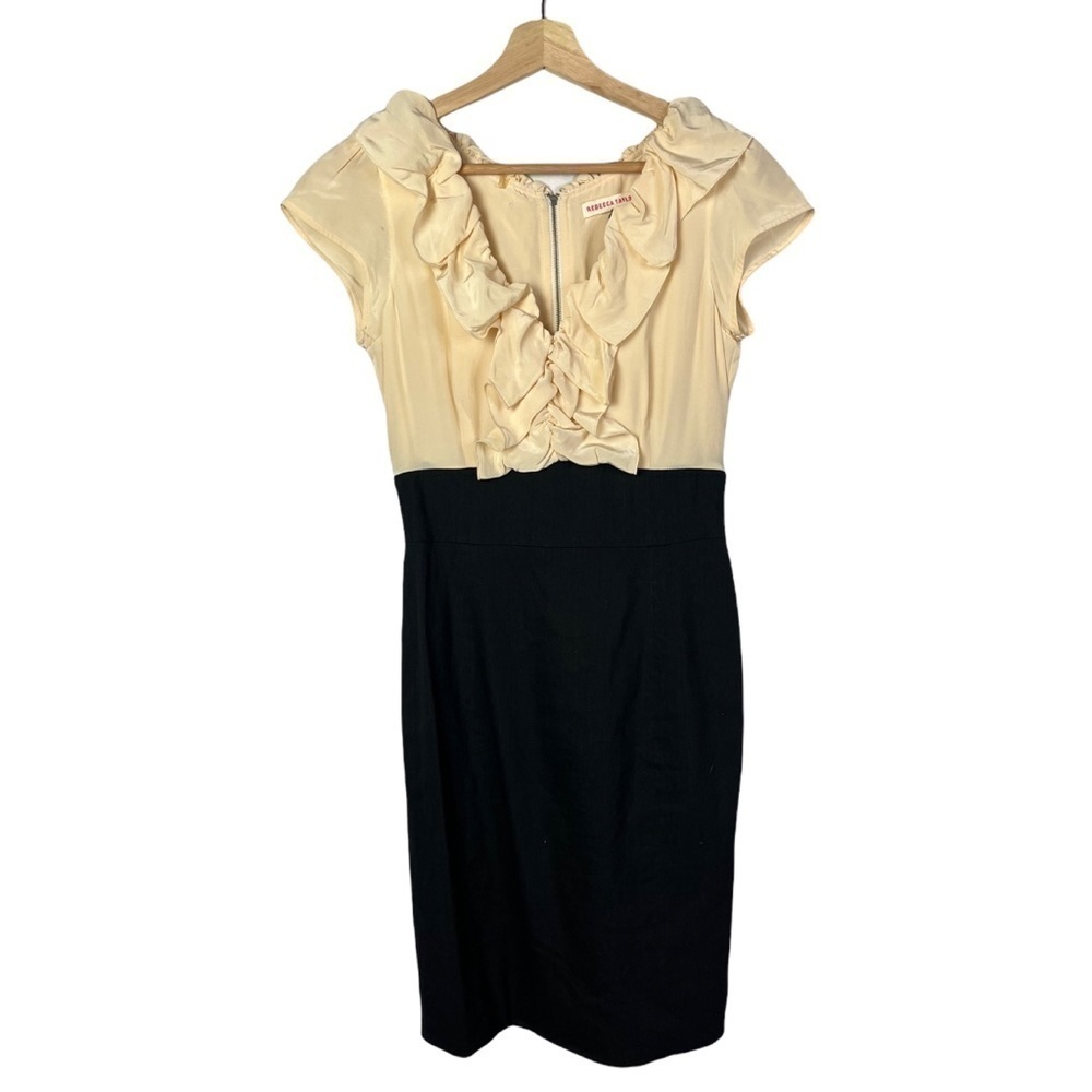 Rebecca Taylor Cream & White Ruffle Neck Pencil‎ Sheath Dress 10